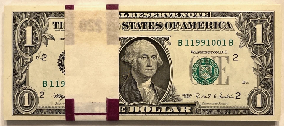 $50 Pack 1995 Consecutive Serial# One Dollar $1 Note Run 11991001 to 11991050 - Image 1 of 4