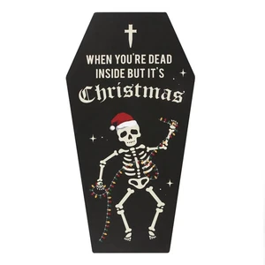 Dead Inside Coffin Plaque Christmas alternative goth skeleton - Picture 1 of 3