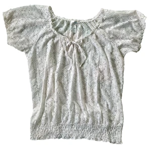 Just be Blouse Top Size 3X White Eyelet Short Slve Round Neck Elasticed Hem Edge - Picture 1 of 3