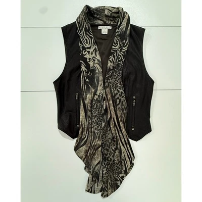 Chaleco Alberto Makali Grande Negro Imitación Cuero Estampado Animal Cortina Frontal (242) Foto 1 de 4