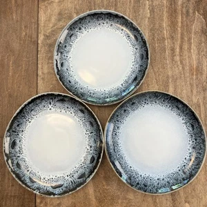 (3) West Elm Salad Plates 8.5 Reactive Glaze Black White Brown Stoneware Set - Picture 1 of 5