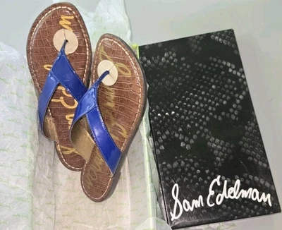 Sandalias chanclas Sam Edelman Kyra charol azul en caja para mujer talla 7-1/2 M • Usadas en excelente estado Foto 1 de 4