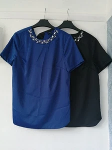 Ladies 2 pack jewelled collar blouses Blue/Black Size 10 Marina Kaneva London - Picture 1 of 5