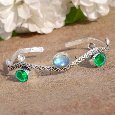 Bracciale in argento sterling 925 con pietra preziosa labradorite diopside... - Immagine 1 di 4