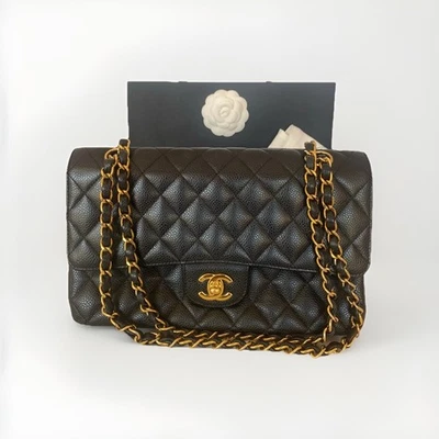 Chanel Classic Double Flap Medium Black Caviar 24K Gold HW CC France 2005-06 - Image 1 of 4