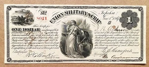 *RAR* 1 $ 1867 "UNION MILITARY SCRIPT" SIGNED & PUBLISHED CHOICE MID GRADE KANSAS - Bild 1 von 2