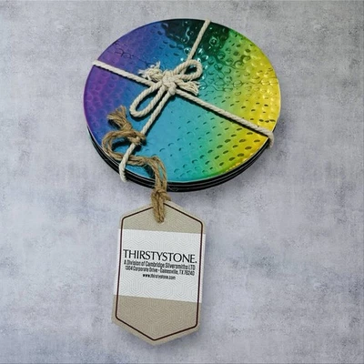 Thirststone 锤状彩虹不锈钢杯垫套装 4 件套虹彩圆形 — 第 1/3 张图片