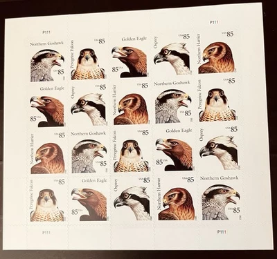 Replica of US Birds of Prey 85c Stamps Sheetlet Of 20 MNH XF 2012. Sc#4608-4612 - Image 1 of 3