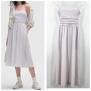 Lululemon Seersucker Check Ruched Midi Dress Size XS Summer 2025 Purple Gingham - Picture 1 of 14