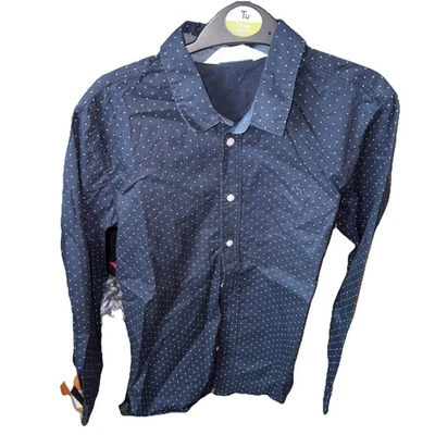 H&M Navy Blue And White Polls Dot Smart Formal Shirt Aged 12-13 Years. - Image 1 of 2
