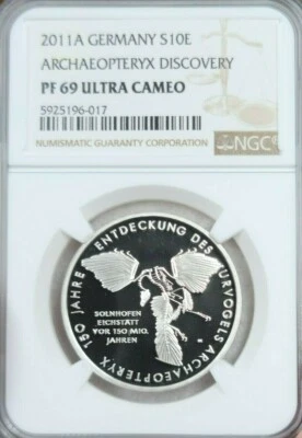 2011 GERMANY SILVER 10 EURO ARCHAEOPTERYX DISCOVERY NGC PF 69 ULTRA CAMEO TOP - Image 1 of 4