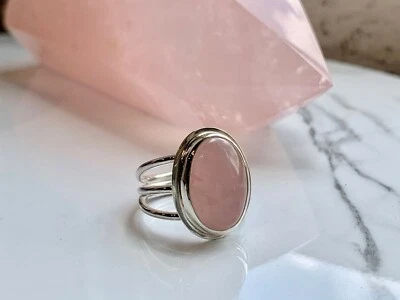 Rose Quartz Ring 925 Sterling Silver Pink Stone Color All Size MO7005 - Image 1 of 4