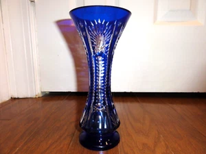 Slender Blue Cut to Clear Vase - Picture 1 of 12