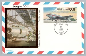1988 US Cover Douglas DC-3 Airliner Colorano Silk Cachet First Day Issue - Picture 1 of 2