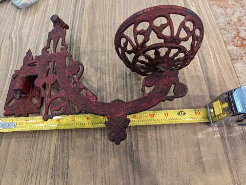 Antique Swing Arm Swivel Ornate Cast Iron Wall Bracket Kerosene Oil Lamp Holder Cover