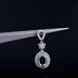 Colgante Semi Montaje Diamante Natural Oro Blanco 14K Sólido Ajuste Corte Ovalado 7x5mm - Imagen 1 de 8