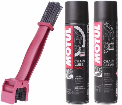 Motul C1 + C2 + Motorrad Kettenreiniger Kettenspray inkl. Kettenbürste LEOSHI ST