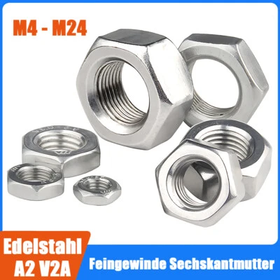 Mutter Feingewinde Sechskantmutter M4 - M24 Fein DIN934 - Stahl // Edelstahl V2A - Bild 1 von 4