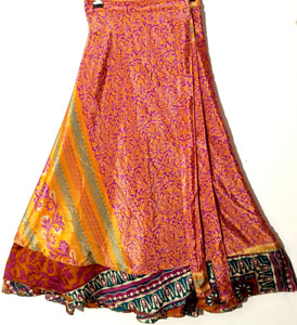 Vintage sari Wrap Skirt Multicolor Bohemian Double Layer reversible sari skirt