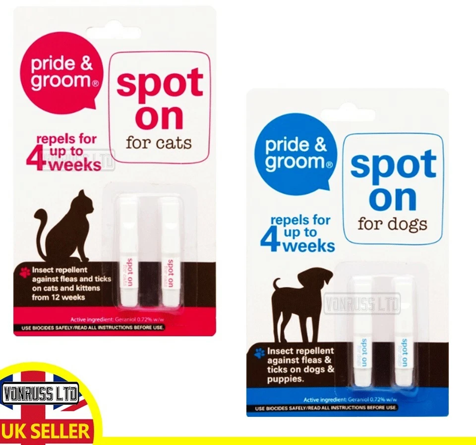 PRIDE & GROOM Buy 1 Get 1 FREE Spot On For Cat & Dog Flea Tick Flee Repellent Treatment 4Weeks
