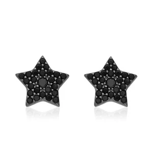 Black 925 Sterling Silver Small Star Black CZ Cubic Zirconia Stud Earrings - Foto 1 di 3