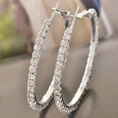 Women's Inside-Out Hoop Earrings 2.5Ct Lab Grown Diamond In 925 Silver Foto 1 de 4