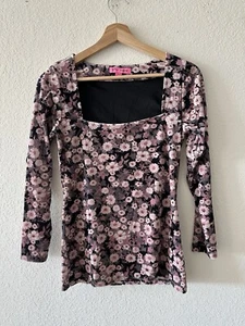 Vintage Betsey Johnson Velvet Floral Top Dark Romantic Y2K Fairy Sz M Gothic - Picture 1 of 9