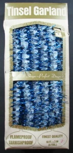 Vintage Blue White TINSEL GARLAND 18' x 2” UNUSED in ORIGINAL BOX Christmas Tree - Picture 1 of 3