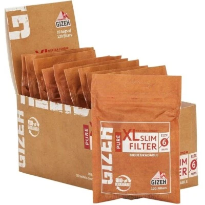 GIZEH Filtri Slim 6mm Extra XL Lunghi Pure Biologici 20 Bustine Da 120 Filtre - Image 1 of 4