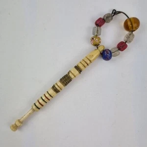 Antique 19th Century Lace Bobbin Bovine Bone With Glass Beads 12.5cm Long - Picture 1 of 11