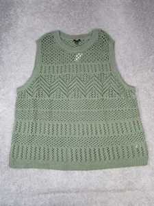 Talbots Sweater Womens Plus 3X Green Open Knit Cotton Vest New - Picture 1 of 9