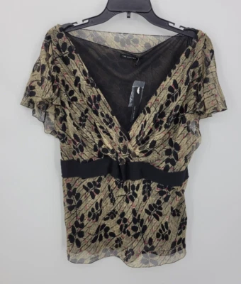 The Limited Blouse Womens XL Brown Black Floral Sheer Lined Chiffon Bell Sleeve - Image 1 of 4