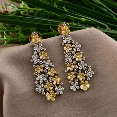 Pendientes colgantes flor diamante pera real 7,62 quilates H/SI regalo oro multicolor 14 k Foto 1 de 4