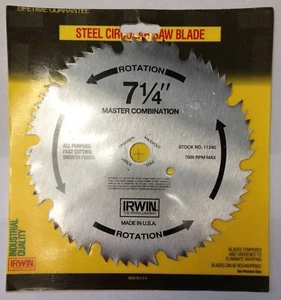 Irwin 11240 7-1/4" x 60T All Purpose Fast Cutting Steel Circular Saw Blade USA - Picture 1 of 1