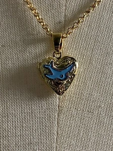 Bluebird Gold Tone Locket on Chain - Picture 1 of 4