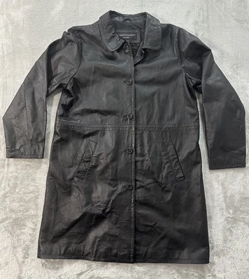 Jaqueta trench coat de couro longo centígrado ponta dividida, botão para cima feminina preta - Imagem 1 de 4