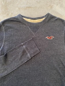 Vintage Hollister Thermal Shirt Mens Small Blue Waffle Knit Seagull Y2K Hipster - Picture 1 of 7
