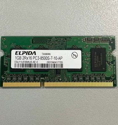 Elpida 1GB DDR2 RAM PC3-8500 1066MHz non-ECC Unbuffered SODIMM EBJ11UE6BAU0-AE-E - Image 1 of 4