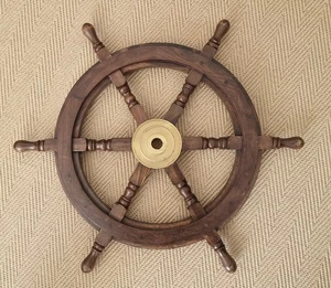 Decorative Wooden and Brass Ship's Helm Wall Hanging Ornament Home Decor - Picture 1 of 3