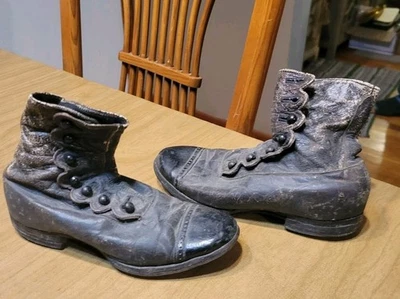 古董维多利亚 Merit Mauer 定制皮革纽扣鞋儿童尺码 * 阅读 — 第 1/4 张图片