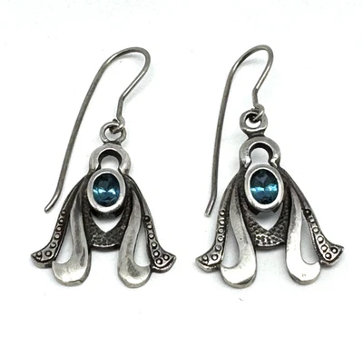 Silver Earrings Beautiful Vintage Blue Topaz Stone . - Image 1 of 4