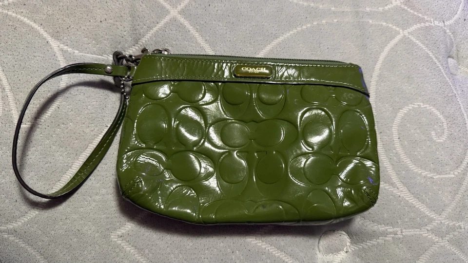 Coach Green Patent Leather Wristlet Clutch Bag - Image 1 of 3