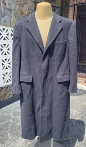 VTG Burberry Men's Overcoat 100% Wool Navy Blue THICK Full Length Size 44 L - Picture 1 of 8