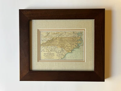 1891 NORTH CAROLINA "Copper" Map by Matthews-Northrup Co Frame/Mat SEE DESCRIP - Image 1 of 3