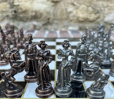 Jeu d'échecs décoratif ancien plateau en mosaïque fait main britannique |... - Photo 1/4