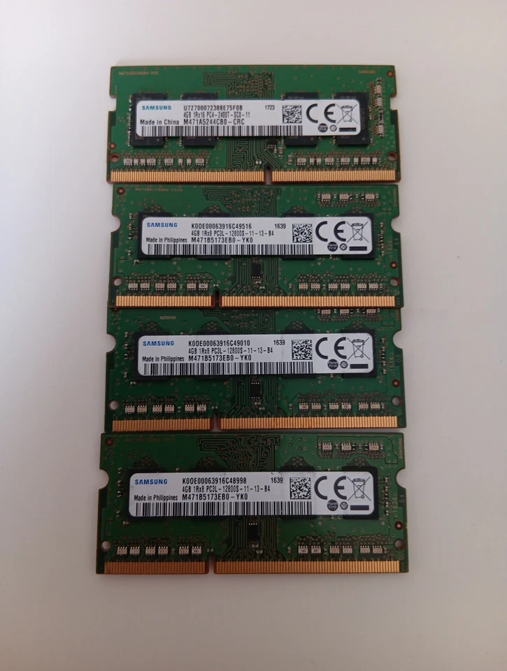 SAMSUNG 8GB (4 X 4GB ) DRR3 PC3L-12800S LAPTOP RAM P/N M471B5173EB0 MATCHING - Image 1 of 1