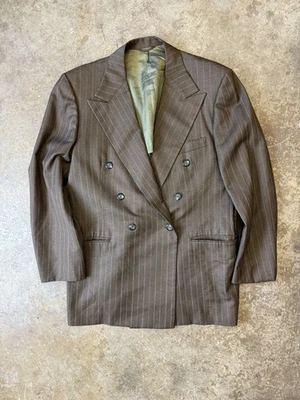 Vintage 1940s? Brown Pin Stripe Double Breast Jacket Two Piece - Image 1 of 4