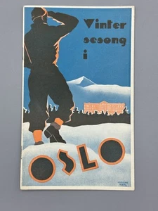 c 1930 BERT HUSZAR Invierno OSLO NORUEGA Viaje Art Deco Vintage Folleto Esquí - Imagen 1 de 9