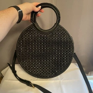 Anthropologie schwarz gewebt Kreis Top Griff Tasche Handtasche Umhängetasche Riemen - Bild 1 von 13