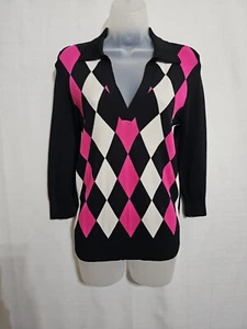INC International Concepts Size S Women's V-Neck Argyle Long Sleeve Sweater - Picture 1 of 13